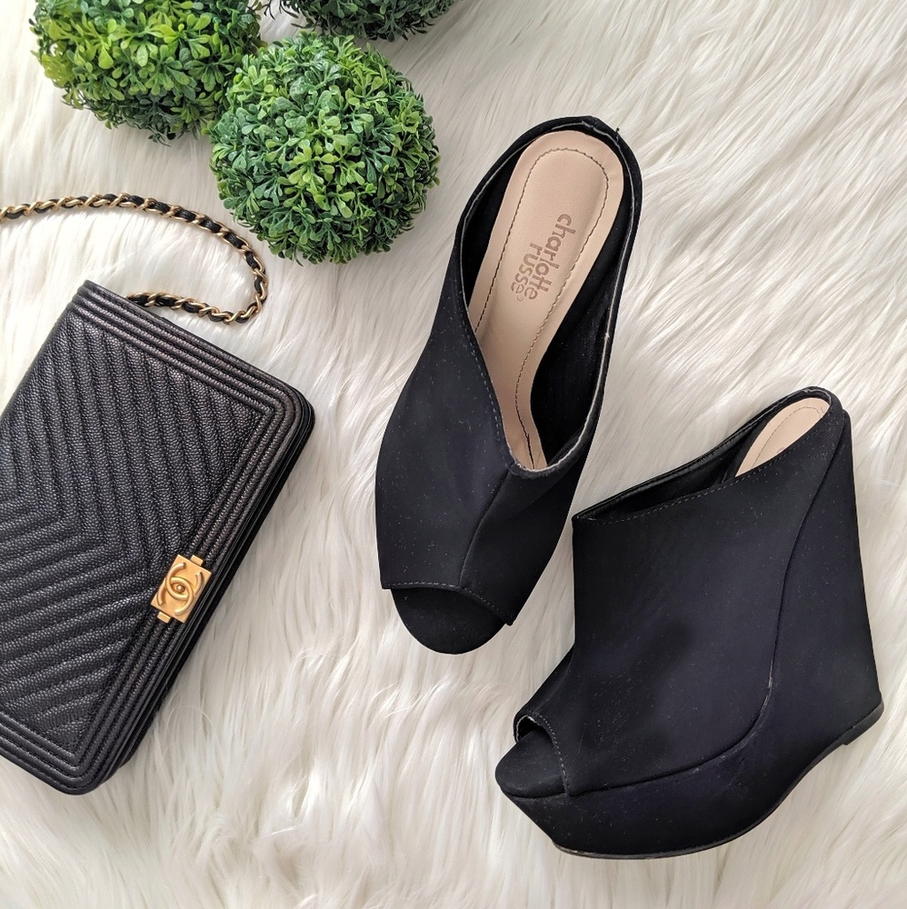 Peep Toe Platform Wedge Mule